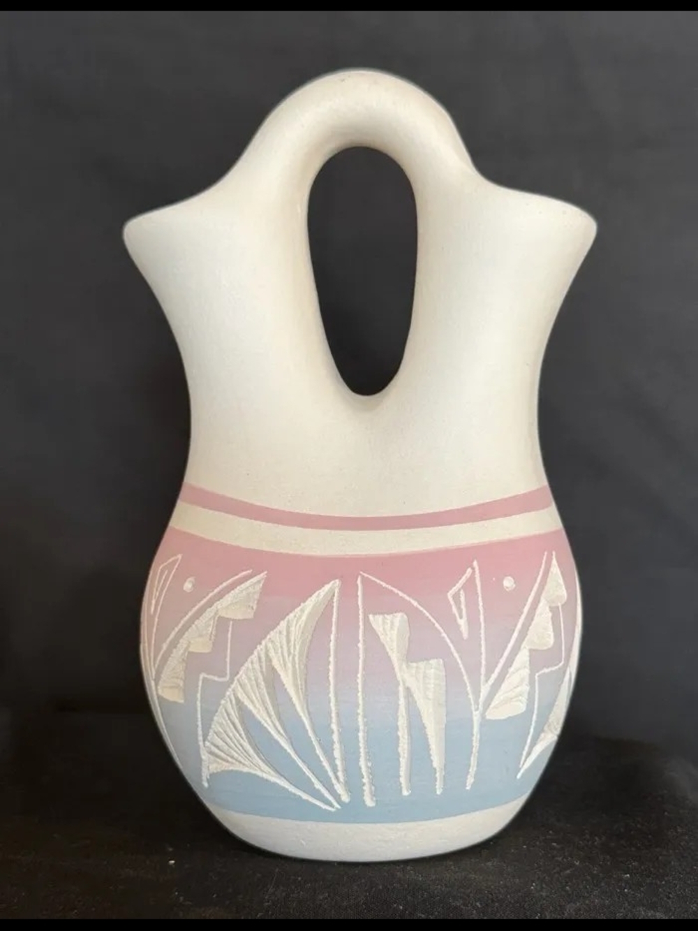 Handmade Ceramic Vase with Pink and Blue Pastel Motif